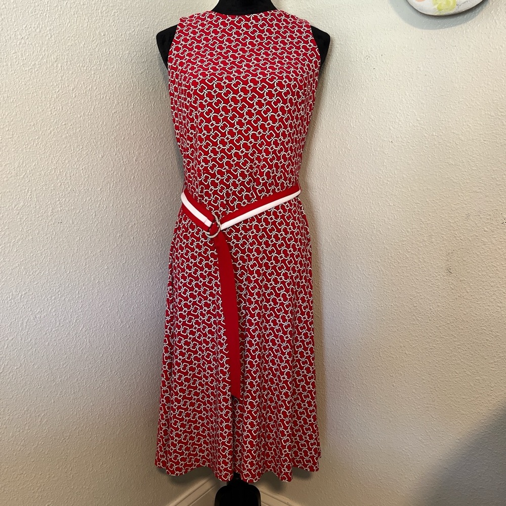 Red A-Line Midi Dress with Mock Neck